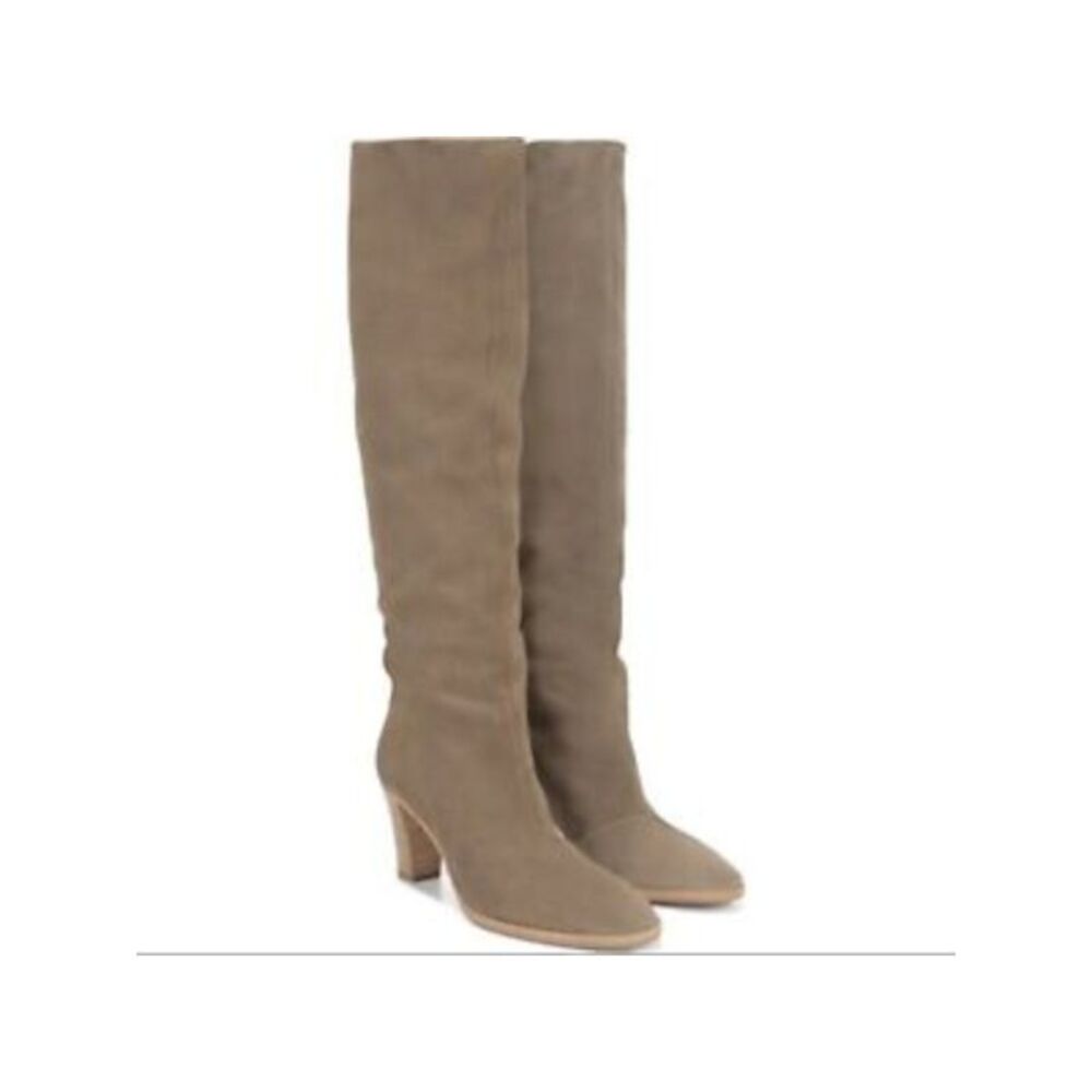 VINCE. Womens Flint Gray Casper Round Toe Stacked Heel Leather Slouch Boot 5.5